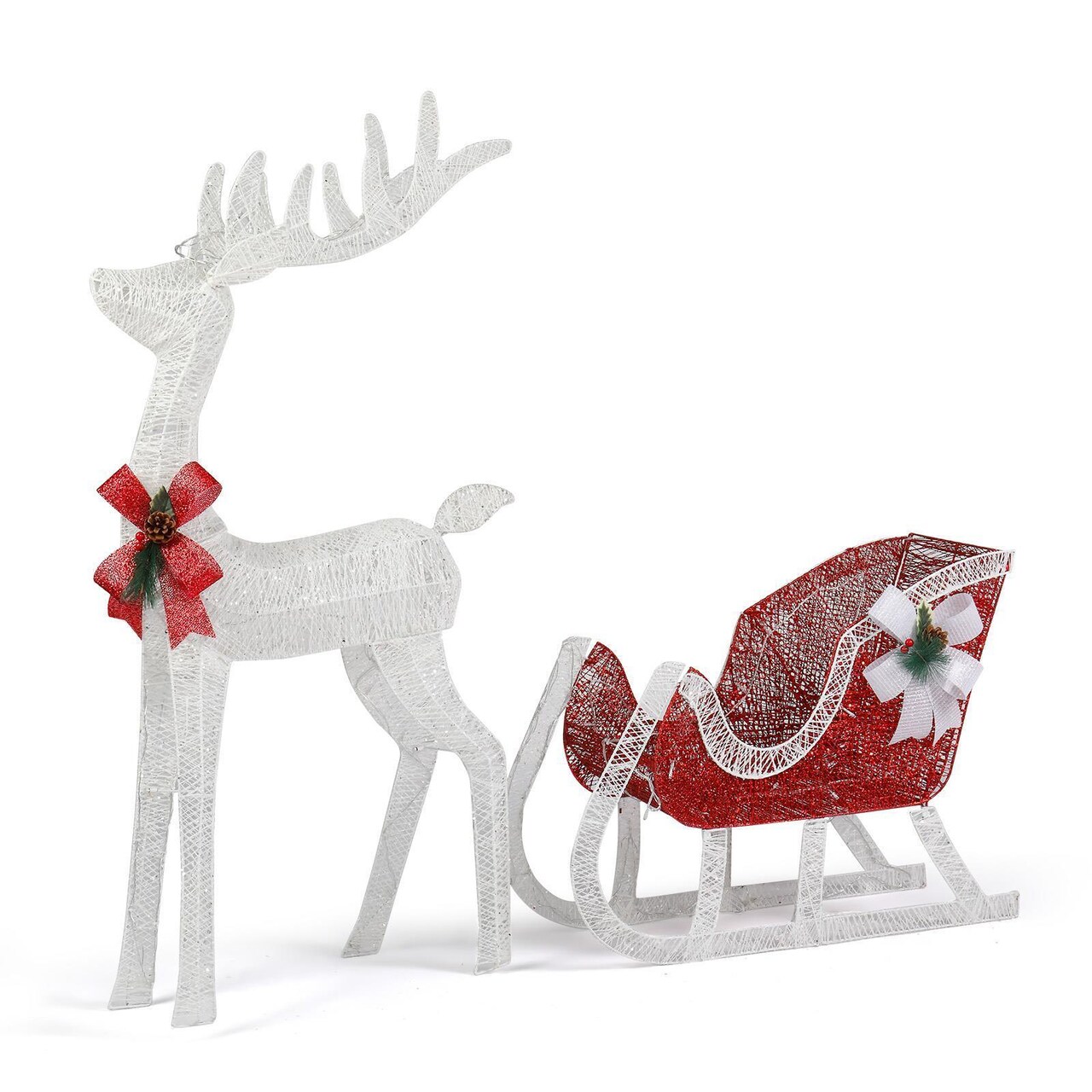 Sturdy Reindeer and Santa's Sleigh Christmas Decoration with 180 LED Lights